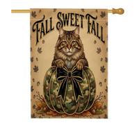 Bandiere verticali per la casa con gatto siberiano autunnale a tema soldato 28 x 40 cm, double-face per esterni, bandiera stampata per la casa con foglie d'acero e zucca autunnale, decorazione per