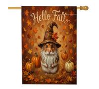 Bandiere verticali per la casa, con gnomo autunnale, criceto, cortile, cortile, 28 x 40 cm, double-face, per esterni, con zucca autunnale, foglia d'acero, decorazione per la casa e le vacanze