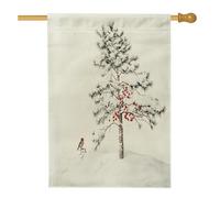 Bandiere verticali per la casa con passero natalizio e uccellino, 71 x 102 cm, double-face, per esterni, divertente bandiera con albero di Natale e bacche stampate, bandiere invernali per la casa e