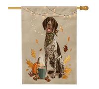 Bandiere verticali per la casa con puntatore a pelo corto autunnale per cani, 28 x 40 cm, double-face, per esterni, bandiera autunnale con stampa a forma di zucca, caffè, ghianda, casa, cucciolo