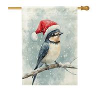 Bandiere verticali per la casa con rondini di Natale e uccelli, 28 x 40 cm, double face, per esterni, graziosa bandiera con stampa di ramo di albero di Natale, bandiere invernali per la casa e per