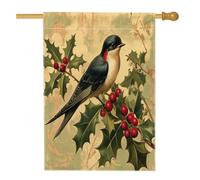 Bandiere verticali per la casa con rondini di Natale e uccelli, 28 x 40 cm, double face, per esterni, ramo di albero di Natale, bandiera con stampa per la casa, bandiere invernali per la casa e per