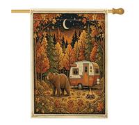 Bandiere verticali per la casa da campeggio con orso autunnale, 28 x 40 cm, double-face, per esterni, con stampa vintage per la casa e il bosco, decorazione retrò per la casa e l'esterno
