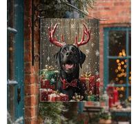 Bandiere verticali per la casa del cane Labrador Retriever di Natale, 28 x 40 cm, double-face, divertente regalo di Natale rustico per cuccioli, bandiera con stampa per la casa, per le vacanze, la