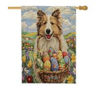 Bandiere verticali per la casa del cane pastore delle Shetland Spring Easter Shetland Sheepdog Front Yard Backyard Vertical House Flags 28 x 40 cm double face per esterni, bandiera trapuntata con