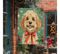 Bandiere verticali per la casa del cortile del cane Cockapoo di Natale, 28 x 40 cm, double-face, per esterni, divertente bandiera natalizia con stampa di cucciolo di agrifoglio, bandiera per le
