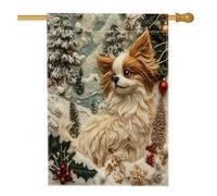 Bandiere verticali per la casa del cortile del cane di Papillon di Natale, 28 x 40 cm, double face, per esterni, novità natalizia con albero di Natale, bandiere per la casa degli animali domestici