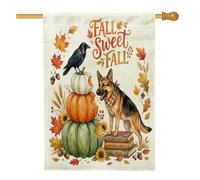 Bandiere verticali per la casa del cortile del cane pastore tedesco autunnale ad acquerello 28 x 40 cm su entrambi i lati per esterni, bandiera stampata per la casa autunnale, decorazione per la casa