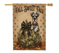 Bandiere verticali per la casa del cortile del cane Schnauzer autunnale a tema soldato 28 x 40 cm su entrambi i lati per esterni, bandiera autunnale con foglia d'acero e zucca stampata per la casa