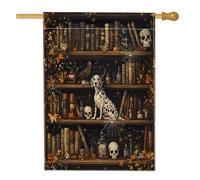 Bandiere verticali per la casa del cortile del cortile del cane dalmata di Halloween 28 x 40 cm su entrambi i lati per esterni, spaventoso strega magica libri di magia cucciolo bandiera stampa casa