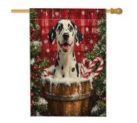 Bandiere verticali per la casa del cortile del cortile del cane dalmata di Natale 28 x 40 cm su entrambi i lati per esterni, bandiera natalizia con stampa a quadri, bandiere per la casa degli animali