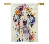 Bandiere verticali per la casa del cortile del cortile del cane dalmata primaverile 28 x 40 cm su entrambi i lati per esterni, bandiera estetica con stampa floreale per la casa, bandiere per animali