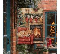 Bandiere verticali per la casa del cortile del cortile del cane della Pomerania di Natale 28 x 40 cm su entrambi i lati per esterni, per camino, cuccioli, piccole bandiere per prato, feste divertenti