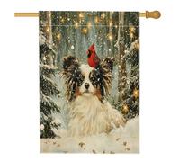 Bandiere verticali per la casa del cortile del cortile del cane di Natale Papillon 28x40 su entrambi i lati per esterno, bandiera natalizia con stampa cardinale innevata, bandiere per animali
