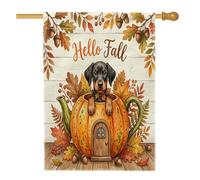 Bandiere verticali per la casa del cortile del cortile del cane Fall Doberman, 28 x 40 cm, double face, per esterni, bandiera con stampa di foglie di legno, bandiere autunnali per casa all'aperto
