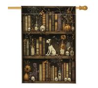 Bandiere verticali per la casa del cortile del cortile del cane Foxhound di Halloween 28x40 su entrambi i lati per l'esterno, libri magici della strega spaventosa bandiera della stampa della casa del
