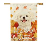 Bandiere verticali per la casa del cortile del cortile del cane maltese autunnale 28 x 40 cm su entrambi i lati per esterni, divertente bandiera autunnale con foglie d'acero per la casa, strana