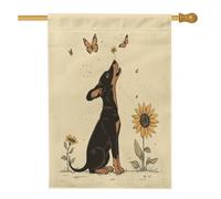 Bandiere verticali per la casa del cortile del cortile del cane Spring Doberman, 28 x 40 cm, double face, per esterni, bandiera con stampa di girasole, pianta fiore per la casa, bandiere per animali