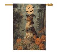 Bandiere verticali per la casa di Halloween Shetland Sheepdog Dog Front Yard cortile cortile casa bandiere verticali 28 x 40 su entrambi i lati per esterni, divertenti bandiere per piccoli cuccioli di