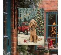 Bandiere verticali per la casa di Natale con scarabocchio dorato per cani, 28 x 40 cm, double face, per esterni, camion, cuccioli, piccole bandiere per prato, feste divertenti per la casa all'aperto