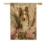 Bandiere verticali per la casa di San Valentino Rough Collie Dog Front Yard Backyard Vertical House Bandiere 28 x 40 cm su entrambi i lati per esterni, bandiera vintage stampata per la casa del