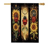 Bandiere verticali per la casa in iuta autunnale con coccinella bohémien, 28 x 40 cm, double-face, per esterni, bandiera stampata per la casa con insetti estetici autunnali, tribù retrò, girasole