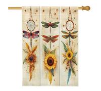 Bandiere verticali per la casa in iuta autunnale con libellule bohémien, 28 x 40 cm, double-face, per esterni, bandiera stampata per la casa con insetti estetici, tribù retrò, girasole, decorazione