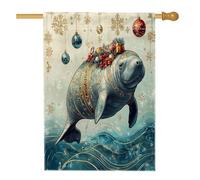 Bandiere verticali per la casa in iuta con lamantino natalizio oceanico, 28 x 40 cm, double face, per esterni, stravaganti bandiere stampate per la casa, decorazione per esterni