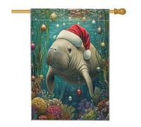 Bandiere verticali per la casa in iuta con lamantino natalizio oceanico, 28 x 40 cm, double-face, per esterni, fantasia, mare, Natale, subacquea, casa, decorazione per esterni