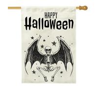 Bandiere verticali per la casa in iuta con scheletro di pipistrello vintage per Halloween, 28 x 40 cm, double-face, motivo teschio spaventoso horror, bandiera stampata per la casa, decorazione per