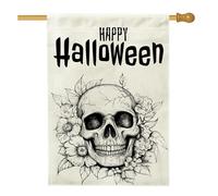 Bandiere verticali per la casa in iuta con scheletro gotico nero per Halloween, 28 x 40 cm, double face, per esterni, bandiera stampata con teschio floreale estetico, decorazione per la casa