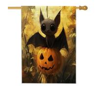 Bandiere verticali per la casa in iuta da cortile e cortile con pipistrello horror di Halloween, 28 x 40 cm, double face per esterni, spaventoso zucca spaventapasseri piccole bandiere per prato