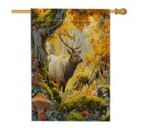 Bandiere verticali per la casa in lino con alce autunnale e bosco, 28 x 40 cm, double-face, per esterni, con stampa di animali selvatici, paesaggio scenico per la casa