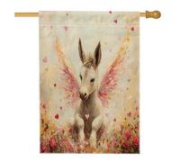 Bandiere verticali per la casa in lino con asino, 28 x 40 cm, double face, per esterni, bandiera vintage con stampa di ali di San Valentino, bandiere con motivo animali per esterni