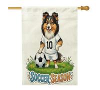 Bandiere verticali per la casa in lino con cane da pastore delle Shetland da calcio, 28 x 40 cm, double-face, per esterni, con stampa di sport carini, bandiere per animali domestici all'aperto