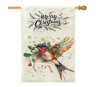 Bandiere verticali per la casa in lino con rondini di Natale e uccelli, 28 x 40 cm, double-face, per esterni, palle di Natale, fiocchi di neve, bandiere per la casa, motivo invernale per esterni