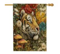 Bandiere verticali per la casa in lino con tigre e bosco autunnale, 28 x 40 cm, double-face, per esterni, con stampa di animali selvatici, paesaggio scenico per la casa