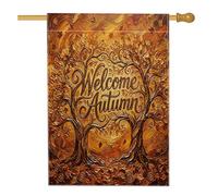Bandiere verticali per la casa in stile retrò, con albero, cortile, cortile, 28 x 40 cm, double face, per esterni, estetica, autunno, natura, foresta, scena, casa, stampa, decorazione per esterni