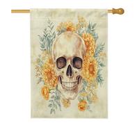Bandiere verticali per la casa in tela da imballaggio con scheletro di Halloween ad acquerello 28 x 40 cm su entrambi i lati per esterni, bandiera stampata con teschio floreale estetico retrò