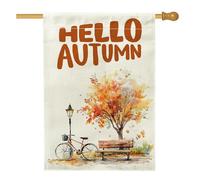 Bandiere verticali per la casa in tela da imballaggio per cortile anteriore della bicicletta ad acquerello autunnale 28 x 40 cm su entrambi i lati per esterni, panchina autunnale Streetlight Bick Home