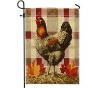 Bandiere vintage autunnali da giardino con pollo, 30 x 45 cm, per esterni, bandiere verticali standard in lino per casa, zucca, girasole, cortile, cortile, prato, decorazione per esterni