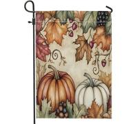 Bandiere vintage autunnali da giardino con raccolta di zucche, 30,5 x 45,7 cm, double face, per decorazione esterna, motivo foglia d'acero autunnale, bandiera per casa del Ringraziamento, piccola
