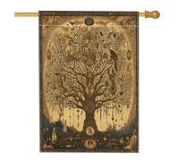 Bandiere vintage con albero della vita, 70 x 101 cm, double face, per esterni, stile retrò, albero estetico anni '70, bandiere verticali per la casa, decorazione artistica per cortile e cortile
