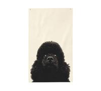 Bandiere vintage con barboncino nero che guarda in alto, striscione di auguri stagionale con occhielli, per interni ed esterni, feste e decorazioni per la casa