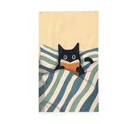 Bandiere vintage con gatto nero che legge sul letto, 3 x 1,5 m, striscione di auguri con occhielli per interni ed esterni, decorazioni per la casa