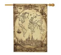 Bandiere vintage con mappa del mondo nautica per casa, 70 x 101 cm, per esterni, estetiche retrò standard, verticali, in lino, per la casa, stile anni '70, fantastiche bandiere con stampa per cortile