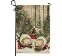 Bandiere vintage da giardino con ostriche di Natale, 30,5 x 45,7 cm, per esterni, stile retrò, da spiaggia, per casa, vacanze, spiaggia, cortile, prato, decorazione per esterni