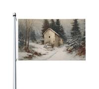 Bandiere vintage della vecchia casa nella neve, bandiere per la casa del cortile, 3 x 1,5 m, striscione di auguri con occhielli per interni ed esterni, decorazioni per la casa