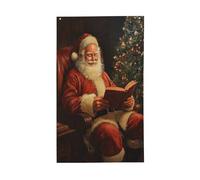 Bandiere vintage di Babbo Natale che legge sulla sua sedia, striscione di auguri stagionale con occhielli, per interni ed esterni, feste e decorazioni per la casa