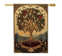 Bandiere vintage per la casa con albero della vita, 70 x 101 cm per esterni, bandiere verticali in lino retrò estetiche standard, fantastiche decorazioni artistiche anni '70 per cortile anteriore